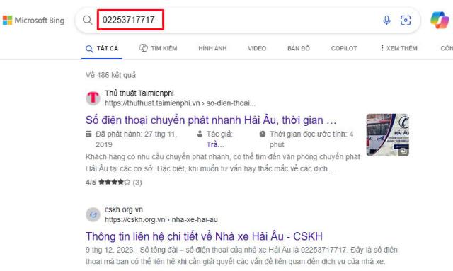 Tra cứu số điện thoại bàn trên Bing