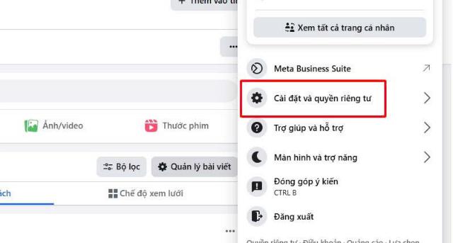 Chọn “Cài đặt và quyền riêng tư”