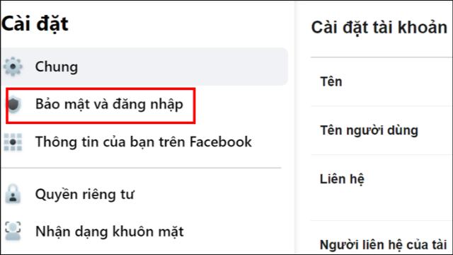 Chọn bảo mật và đăng nhập