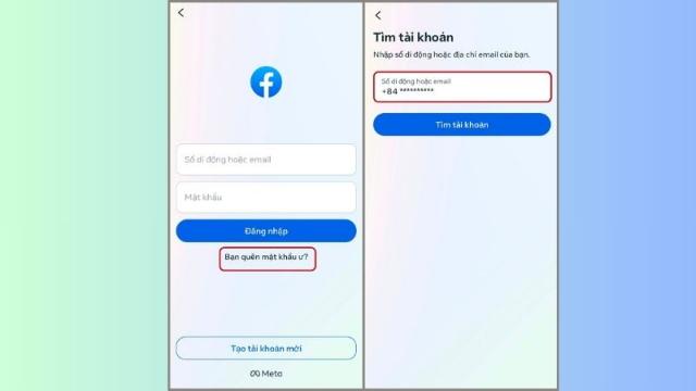 Nhập số điện thoại đã liên kết với tài khoản Facebook