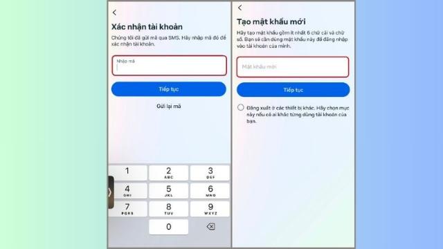 Nhập mã OTP và đặt mật khẩu mới
